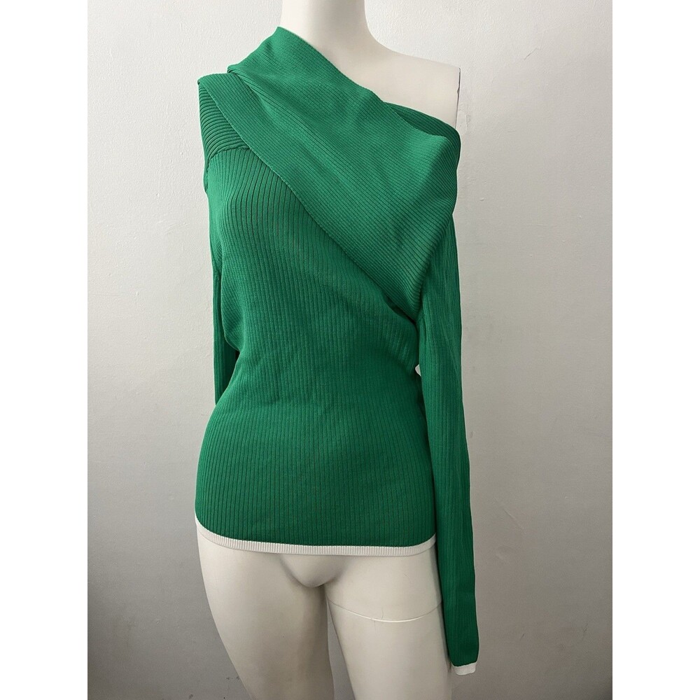 MSGM Womens Green Sweater M Asymmetrical Preppy Twee Mod Architectural Stretch